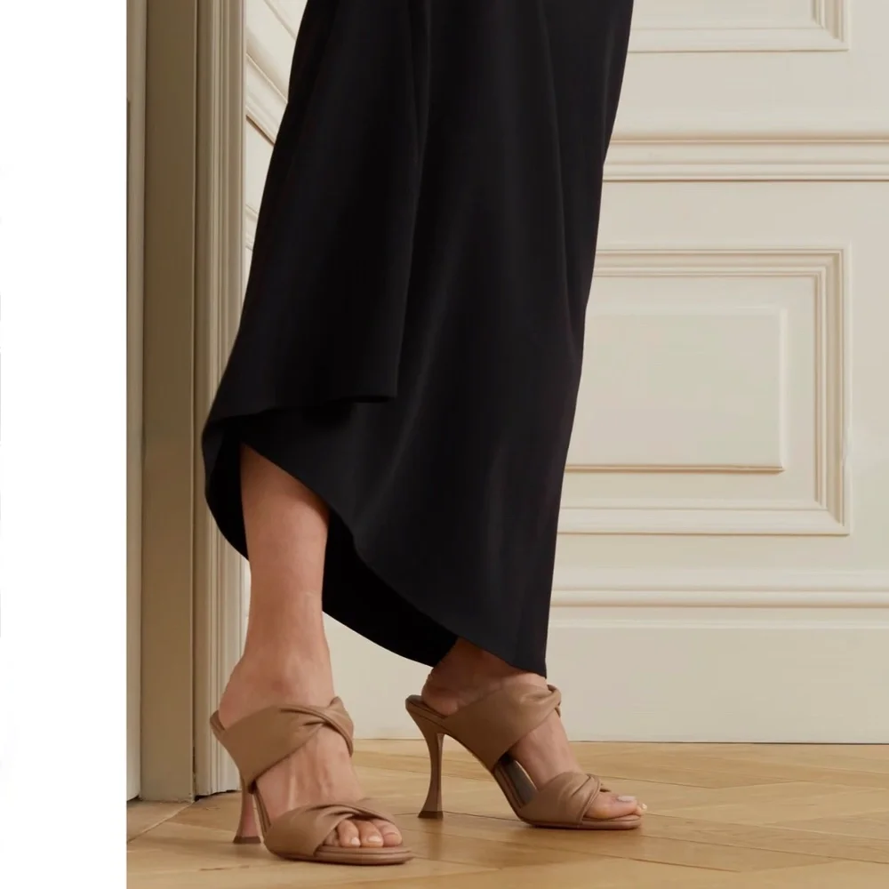 Aquazzura New Nude Twist Nappa Leather Slide Sandal 95 Heels Sz 38/US8 NEW